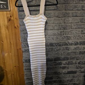 Elegant Strapless Beige and White Dress